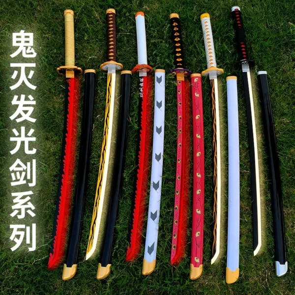 105cm Demon Slayer Katana Rechargeable Luminous Sword with Light Safety Model Toy Assembly Sword Weapon Plastic Gift Collection