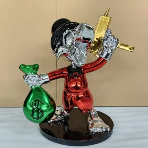 New Arrival  Donald Duck Holding Gun Sculpture  Electroplating Colored  Monopoly Statue Duck Cartoon Duck Ornaments Resin Crafts