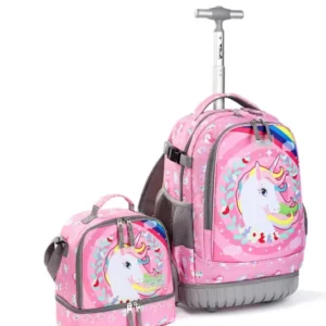 Economical School Roller Kids Backpack Girls Ottot Roller Backpack with Lunch Box Trolly School Bags Children Bag