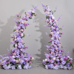 New Purple Simulation Flower Art Wrought Iron Ox Horn Shelf Decoration Long Row of Flowers Wedding Scene Layout Ox Horn Flower