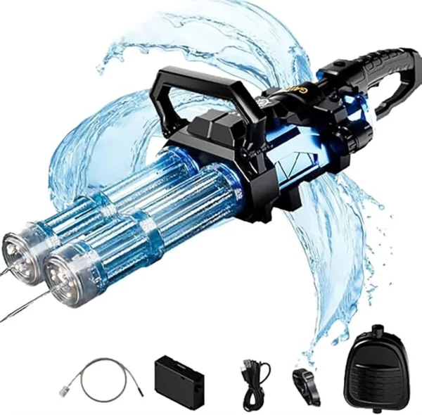 Electric Gatling Water Gun Set with Rotating Light - up Backpack: Double - Barrel Fun for Water Battles!
