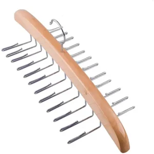 TaiLai Hanging Tie Holder Organizer Rack Premium Wooden Tie Hanger with 24 Folding Accessory Hooks for Closet Space Saving