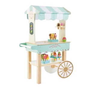 Wooden Toy Role Play Ice Cream Trolley | Boys or Girls Pretend Play Toy Food Candy Cart Cupcake Stand Wood Candy Cart