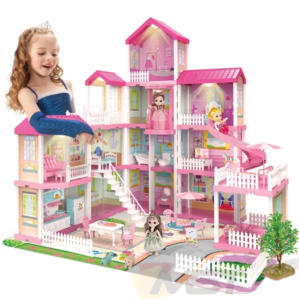 3D DIY Doll House Building Kit with Furniture Doll Toy Figures House for Toddlers Boys & Girls