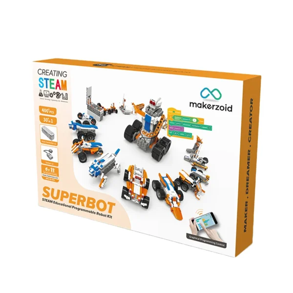 Makerzoid STEAM Control Remote Toys DIY Coding Robot, Super Bot 26-in-1, Building Blocks Coding Toys for Kids 6+ Years