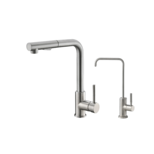 Stylish Pull Down 1.5 GPM Kitchen Faucet + Water Tap - Brushed Stainless Steel Finish - K130SK147S
