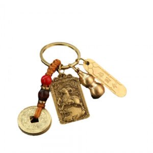 Get Lucky with Our Alloy Wucai God Zodiac Box and Keychain Pendant Set for Wealth and Good Fortune