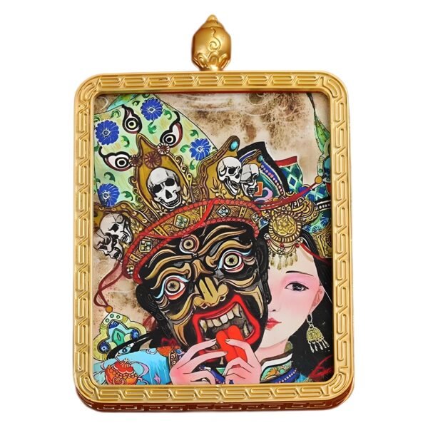 Zaki Ram Tibetan Thangka Pendant ?C Golden Square Pendant with Sacred Artwork