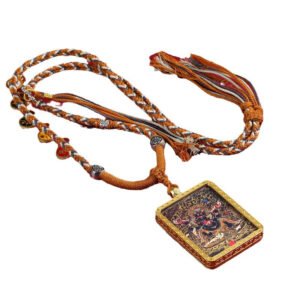 Gold Accented Mahakala Thangka Pendant - Tibetan Protector Deity Necklace