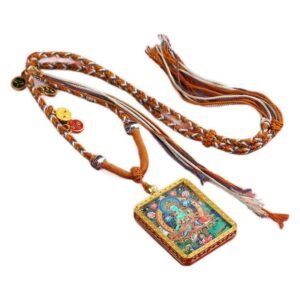 Gold-Finished Hand-Painted Green Tara Thangka Pendant Necklace