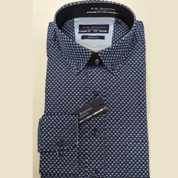 R.B.Boston Navy Print L/S Shirt