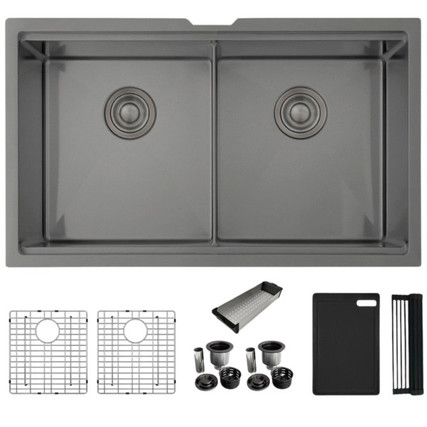 Stylish 32" VERSA32 S-601WNK Workstation Double Bowl Undermount  Stainless Steel Kitchen Sink with Accessories