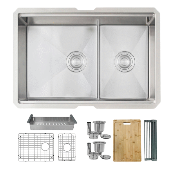 Stylish 28" VERSA28 S-628W Workstation 60/40 Double Bowl Undermount Stainless Steel Kitchen Sink with Accessories