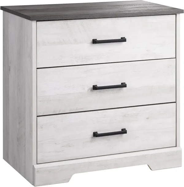 Rustic Ridge Farmhouse 3-Drawer Nightstand, Washed White, ADNR-1603-1