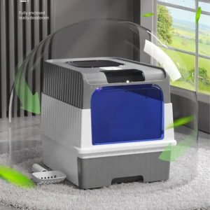 Cat Litter Pan Fully Enclosed with UV Light Top-Out Splash-Proof Pet Litter Box and Scoop Set Sterilizing and Odor-Resistant