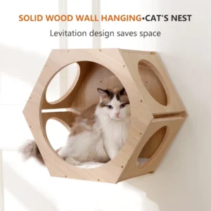 Hexagonal Honeycomb Cat Bed, Solid Wood, Wall-mounted Cat Climbing Frame, Cat Climbing, Playing and Mopping Furniture