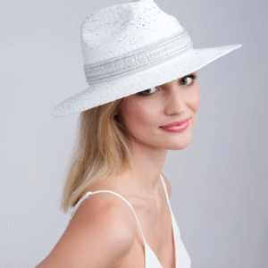 Pia Rossini Embellished Straw Fedora Hat with UPF 50 Sun Protection