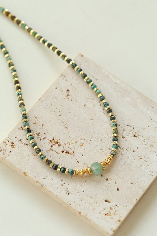 African Turquoise Necklace with Green Strawberry Quartz Accent Style A