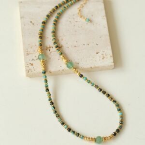 African Turquoise Necklace with Green Strawberry Quartz Accent Style B
