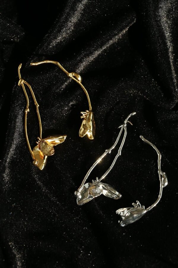 Lillun Asymmetrical Lotus Drop Earrings