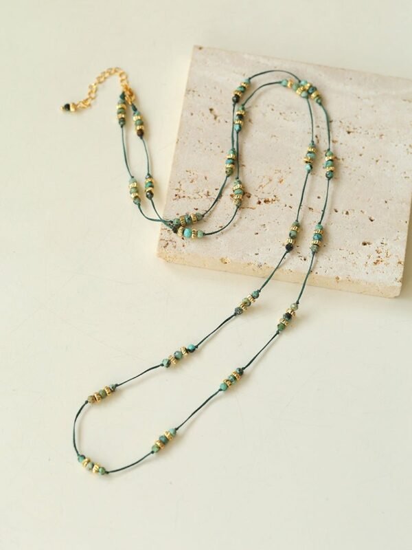 Bohemian African Turquoise Waxed Cord Long Necklace