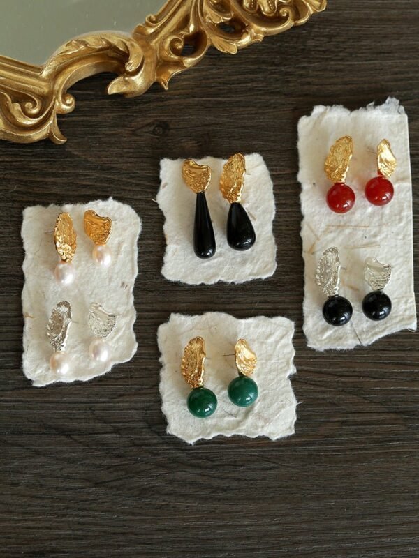 Classic Oil Brushstroke Series Earrings Lava Asymmetrical Shape with Agate Drops