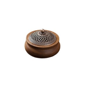 Walnut Wood Incense Burner ?C Round Shape Natural Wooden Incense Holder for Home & Tea Room