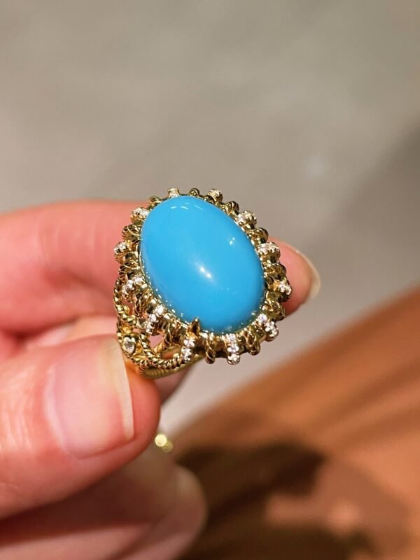 Grand Vintage Lace Blue Turquoise Ring Regal Filigree Setting