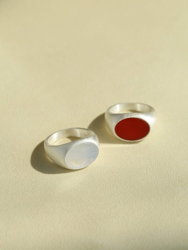 Matte Sterling Silver Semi-Precious Series 925 Silver Oval Ring