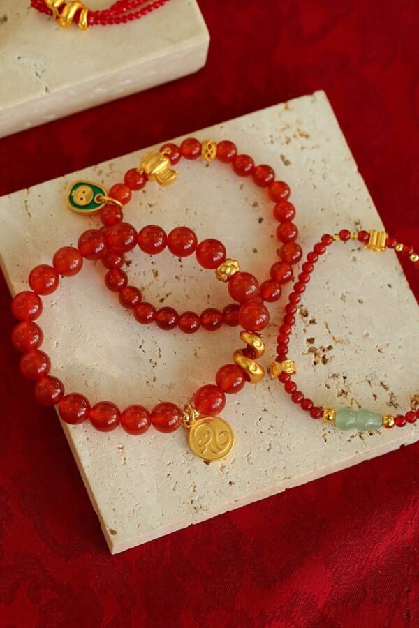 New Year Red Agate Snake Beaded Bracelet