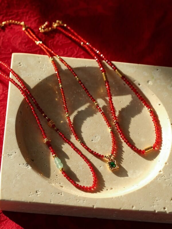 New Year Red Agate Snake Beaded Necklace