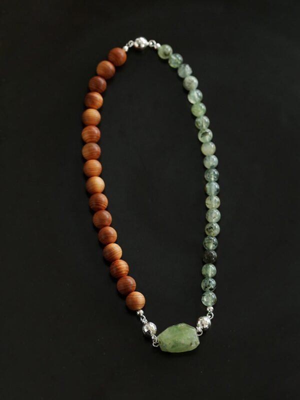 Tranquil Green Prehnite & Cypress Wood Convertible Magnetic Beaded Necklace
