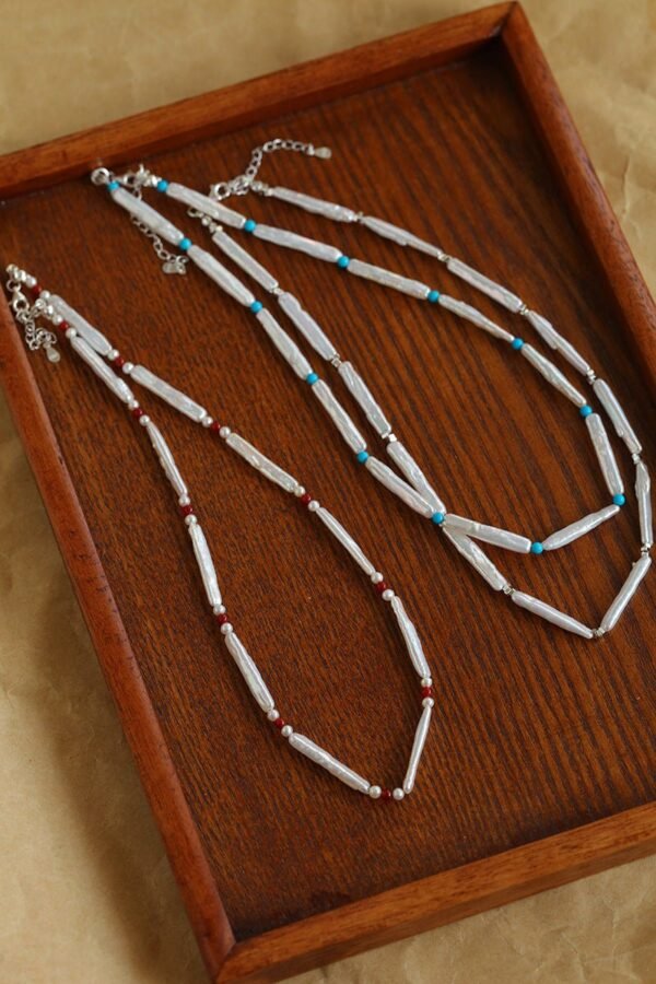 Vintage Artistic Baroque Pearl Silver Bar Necklace